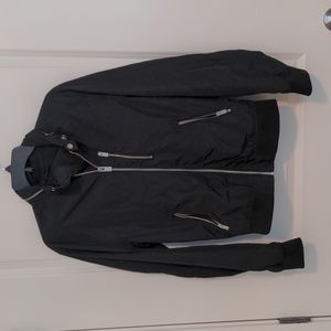 H&M men's black bomber jacket with compact hood